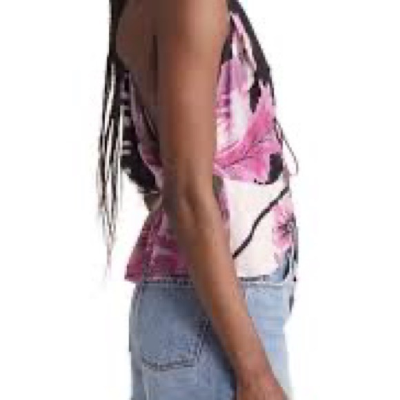 Free People XSm Top Hot Tropics Floral Dark Combo Cinched Halter Racerback NWT - Picture 5 of 9